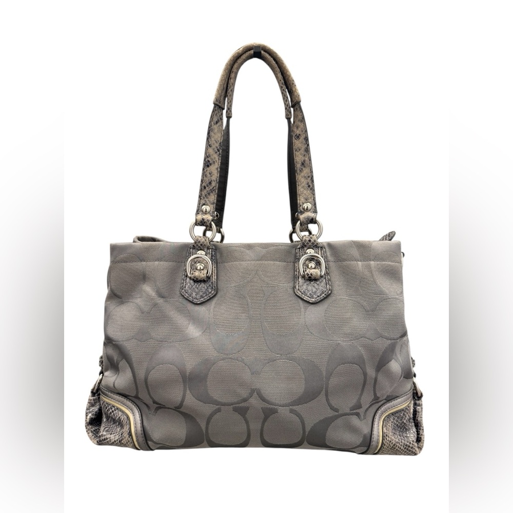 Coach Gray Ashley Signature Spectator Opt Art Snake Skin Trim Shoulder Handbag - Picture 3 of 10